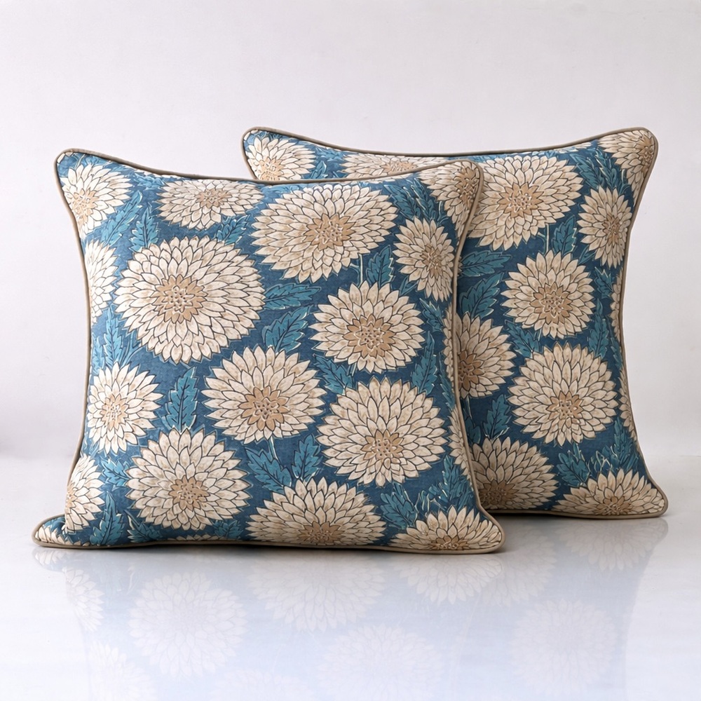 Set of 2 – Decorative Throw Pillows – Chrysanthemum Print – Designer Style